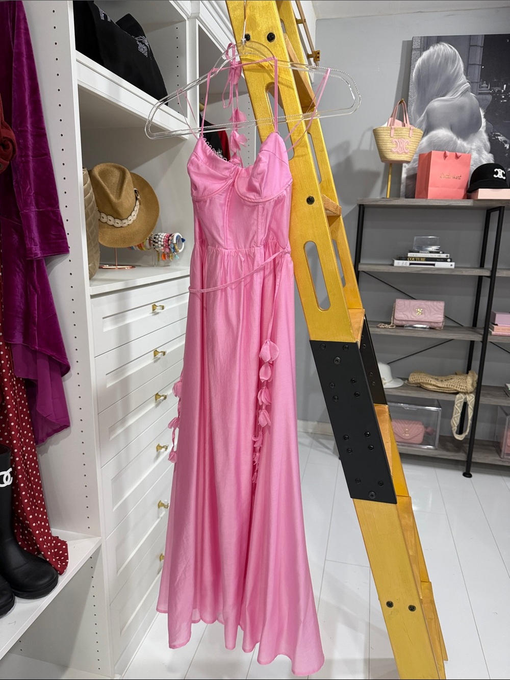 Astr Pink Halter Maxi Dress with Side Tassel Ties